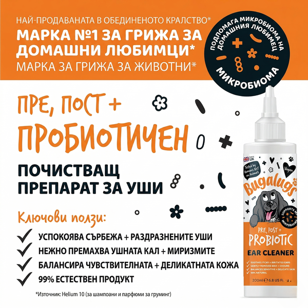 Bugalugs Probiotic Ear Cleaner for Dogs - Пробиотичен разтвор за почистване на уши за кучета 200 мл
