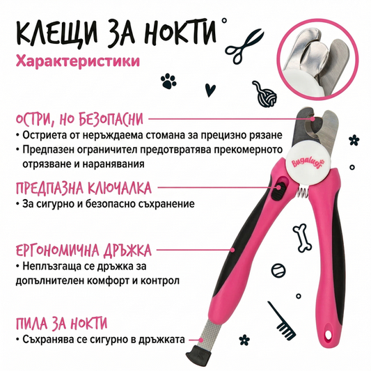 Bugalugs Nail Clippers (Small/Medium) - Професионална нокторезачка с вградена пила за малки и средни