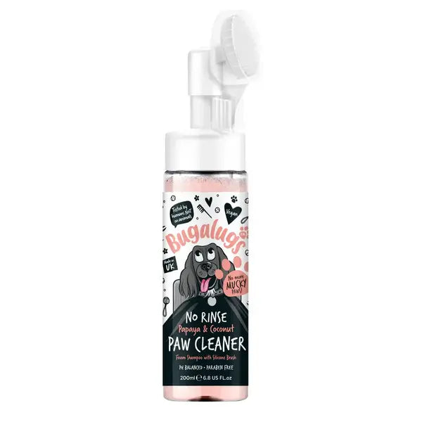Bugalugs Papaya & Coconut No-Rinse Paw Cleaner - Пяна за почистване на лапи с аромат на папая и кокос и четка 200 мл