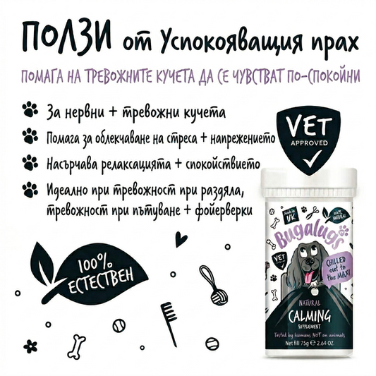Bugalugs Calming Powder Supplement - Успокояваща добавка на прах за кучета 80 гр