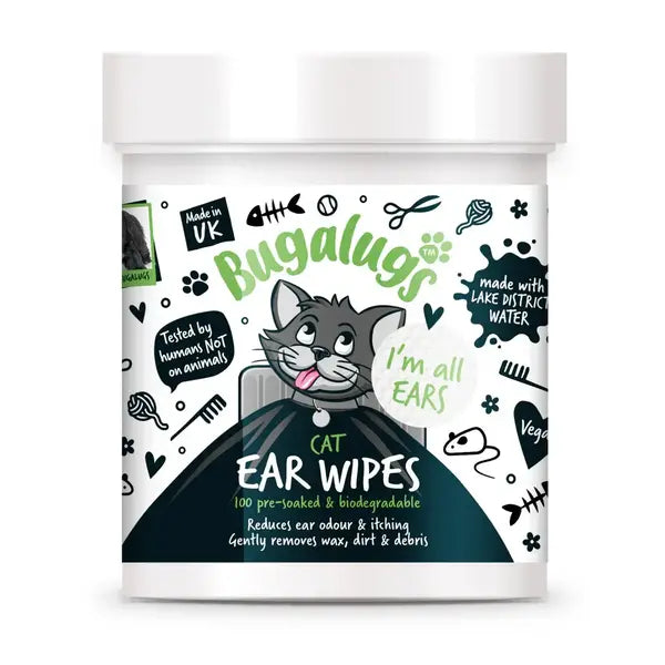 Bugalugs Cat Ear Wipes - Почистващи кърпички за уши за котки 100 бр.