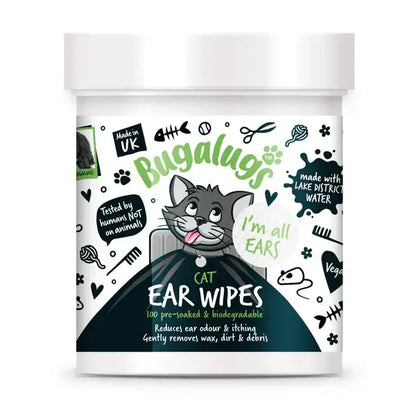 Bugalugs Cat Ear Wipes - Почистващи кърпички за уши за котки 100 бр.