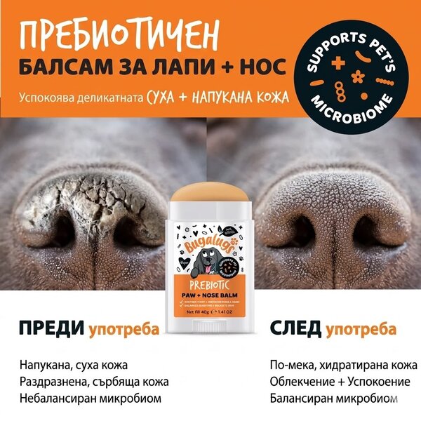 Bugalugs Probiotic Balm Stick Paw, Nose & Skin for Dogs - Пробиотичен балсам под формата на стик за защита и хидратация на лапи, нос и кожа 40 gr