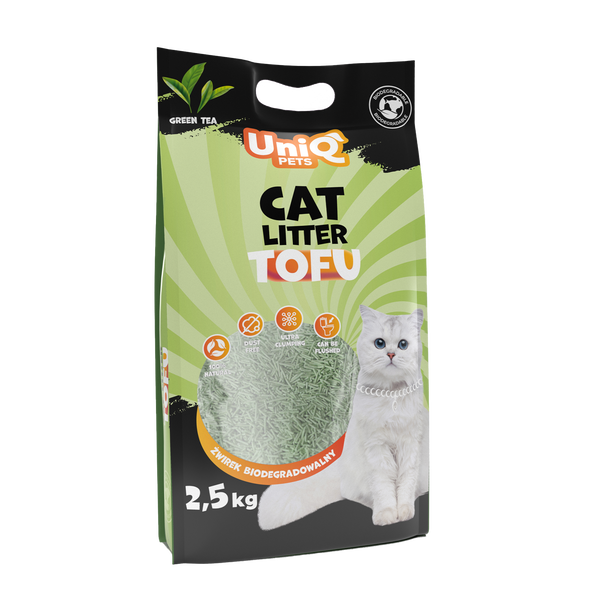 Uniq Pets Cat Tofu Cat Litter биоразградима котешка тоалетна 2,5kg / 6L зелен чай