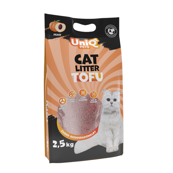 Uniq Pets Cat Tofu Cat Litter биоразградима котешка тоалетна 2,5kg / 6L праскова