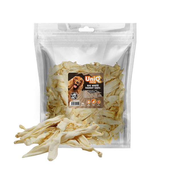 Uniq Pets Dog Snacks Rabbit Ears - бели заешки уши за дъвчене