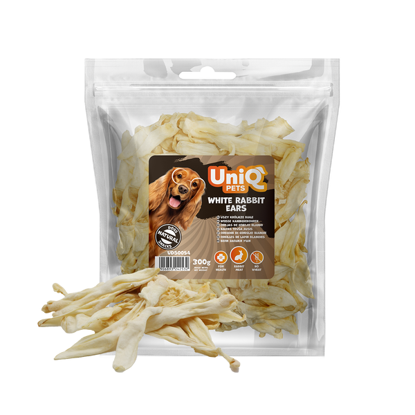 Uniq Pets Dog Snacks Rabbit Ears - бели заешки уши за дъвчене
