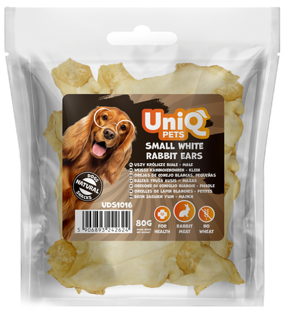 Uniq Pets Dog Snacks Rabbit Ears 80g - малки бели заешки уши за дъвчене