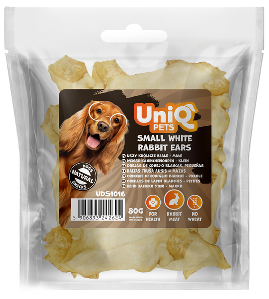 Uniq Pets Dog Snacks Rabbit Ears 80g - малки бели заешки уши за дъвчене