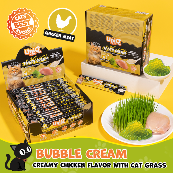 Uniq Pets Cat Bubble Cream Chicken with Cat Grass Creamy Cat Treat, 15 g