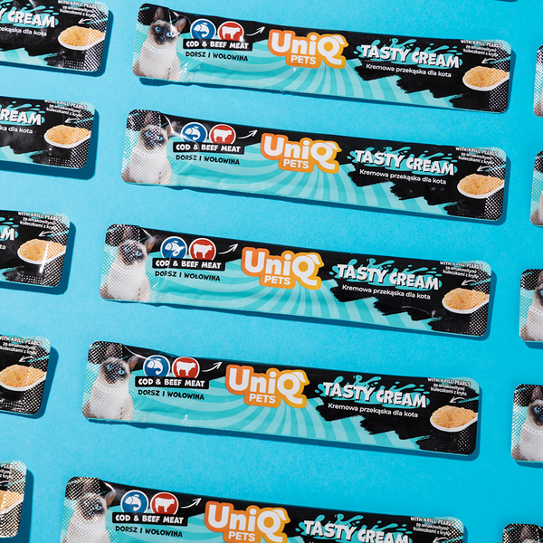 Uniq Pets Cat Bubble Cream Cod & Beef with Krill - кремообразно лакомство за котки с треска, телешко, пилешко, крилово масло, таурин и FOS 15gr