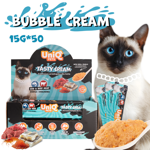 Uniq Pets Cat Cream cod & beef 15g - кремообразно лакомство за котки с треска, телешко и крил