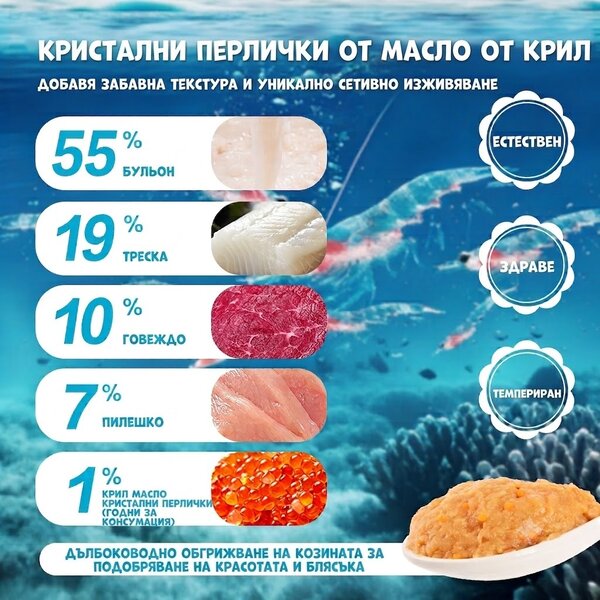 Uniq Pets Cat Cream cod & beef 15g - кремообразно лакомство за котки с треска, телешко и крил