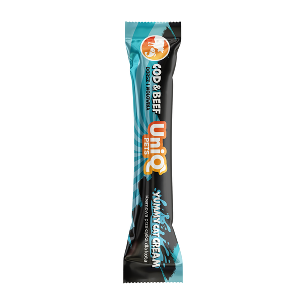 Uniq Pets Cat Cream cod & beef 15g - кремообразно лакомство за котки с треска, телешко и крил