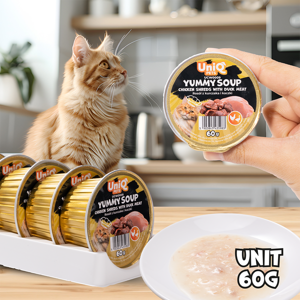 Uniq Pets Cat Soup Chicken Shreds with Duck 60g - пилешка супа с патица