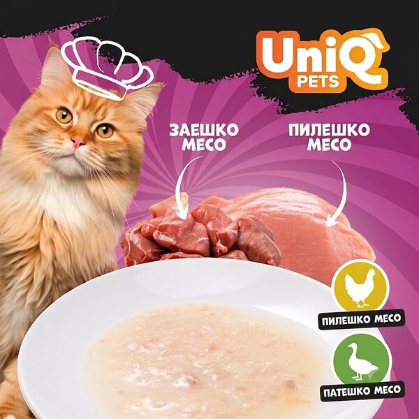 Uniq Pets Cat Soup Chicken Shreds with Duck 60g - пилешка супа с патица