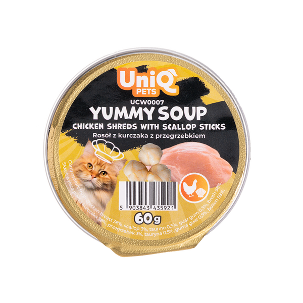Uniq Pets Cat Soup Chicken Shreds with scallop sticks 60g - пилешка супа с миди