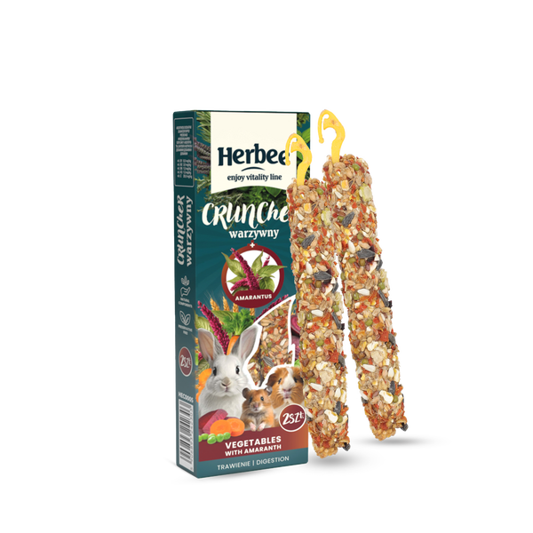 HERBEE RodensRoot Cruncher 2in1 - хрупкаво лакомство за гризачи и зайци със зеленчуци и амарант 115 г