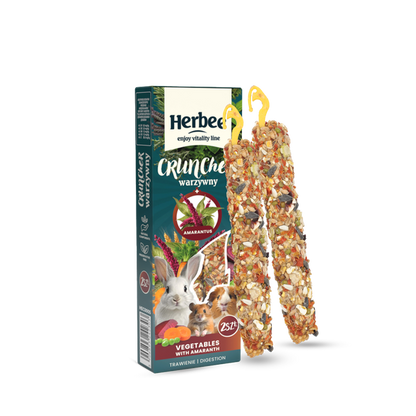 HERBEE RodensRoot Cruncher 2in1 - хрупкаво лакомство за гризачи и зайци със зеленчуци и амарант 115 г