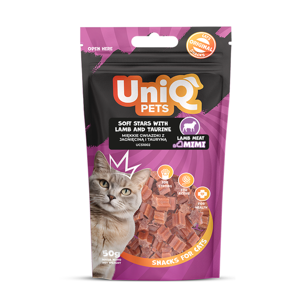 Uniq Pets Cat Snacks Mimi Soft Stars Lamb лакомства за котки с агнешко и таурин, 50 г
