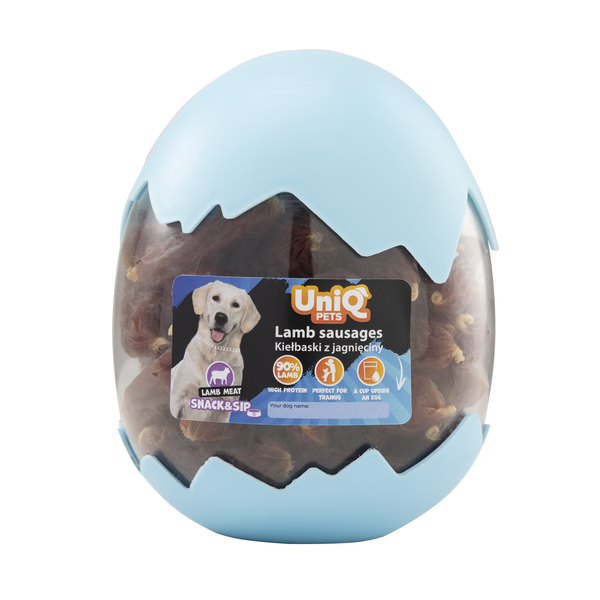 Uniq Pets Dog Snack & Sip Sniffy Mini Lamb Pollock Rolls лакомства за кучета с агнешко и сайда, 400 г