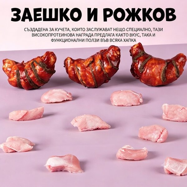 Uniq Pets Dog Snacks Collagen & French Breakfast Croissant Rabbit & Carob лакомства за кучета с колаген, заешко и рожков, 40 г