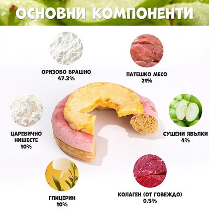 Uniq Pets Dog Snacks Collagen & Fruit Donut Duck & Dried Apple лакомства за кучета с патица и сушена ябълка