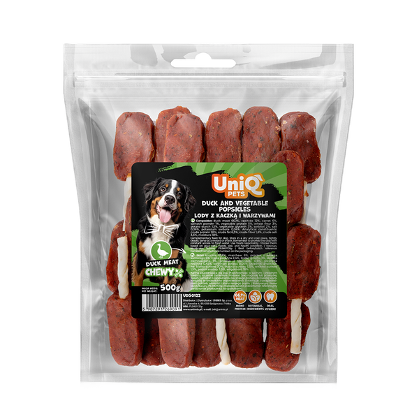 Uniq Pets Dog Snacks Duo Duck and Vegetable Popsicles лакомства за кучета с патешко и зеленчуци, 500 г