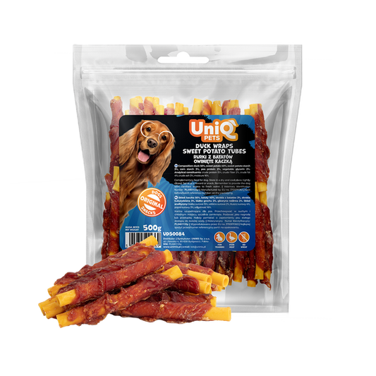 Uniq Pets Dog Snacks Duo Duck Wraps Sweet Potato Tubes лакомства за кучета с патешко и сладък картоф