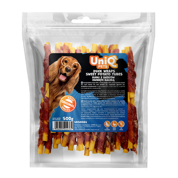 Uniq Pets Duo Duck and Sweet Potato Wrap Tubes Dog Treats, 500 g
