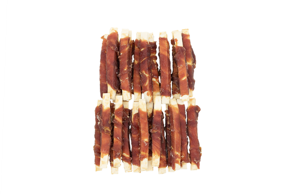 Uniq Pets Dog Snacks Meaty Duck Wraps Pollock Strips лакомства за кучета с патица и сайда, 500 г