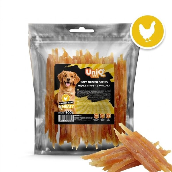 Uniq Pets Dog Snacks Meaty Soft Chicken Strips меки пилешки ленти за кучета, 500 г