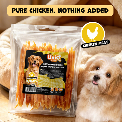Uniq Pets Dog Snacks Meaty Soft Chicken Strips меки пилешки ленти за кучета, 500 г