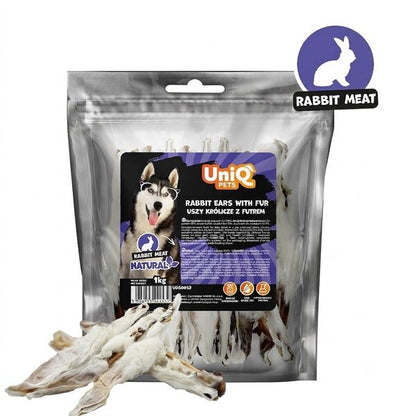 Uniq Pets Dog Snacks Natural Rabbit Ears with Fur натурални заешки уши с козина за кучета, 1 кг
