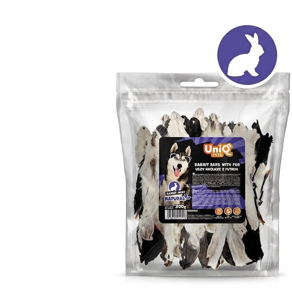 Uniq Pets Dog Snacks Natural Rabbit Ears with Fur натурални заешки уши с козина за кучета, 300 г
