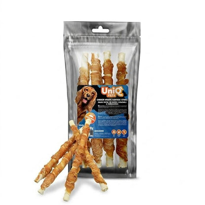Uniq Pets Dog Snacks Rawhide Chicken Wraps дълги дъвчащи стикове за кучета, 320 г