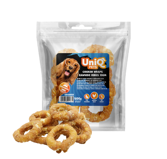 Uniq Pets Dog Snacks Rawhide Chicken Wraps Rings дъвчащи рингове за кучета, 10 см, 500 г