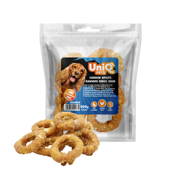 Uniq Pets Dog Snacks Rawhide Chicken Wraps Rings дъвчащи рингове за кучета, 10 см, 500 г