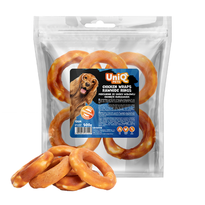 Uniq Pets Dog Snacks Rawhide Chicken Wraps Rings дъвчащи рингове за кучета, 12 см, 500 г