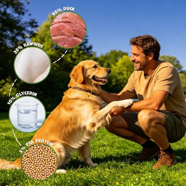 Uniq Pets Dog Snacks Rawhide Duck Breast on Rawhide Sticks дъвчащи стикове за кучета с патица, 500 г