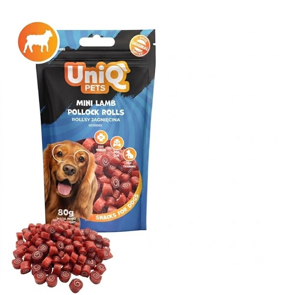 Uniq Pets Dog Snacks Sniffy Mini Lamb Pollock Rolls мини рулца за кучета с агнешко и риба, 80 г