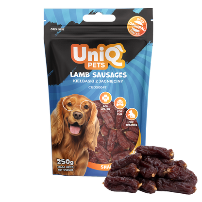 Uniq Pets Dog Snacks Woofers Lamb Sausages меки наденички за кучета с агнешко, 250 г
