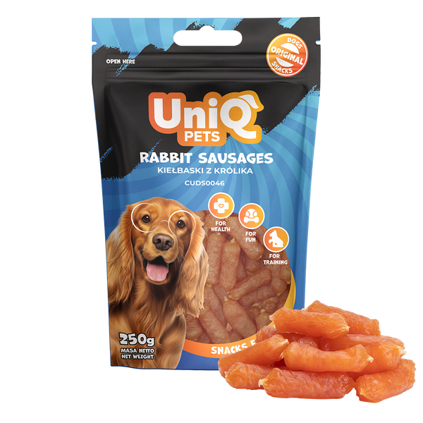 Uniq Pets Dog Snacks Woofers Rabbit Sausages меки наденички за кучета със заешко, 250 г