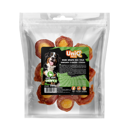 Uniq Pets Dog Snacks Handcraft Duck Wraps Egg Yolk лакомства за кучета с патешко и яйчен жълтък, 250 g