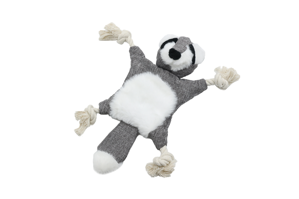 Uniq Pets Plush Dog Toy Rustly Rustling Raccoon плюшена шумоляща играчка миеща мечка за кучета с въжета, 28 x 26 x 6 cm