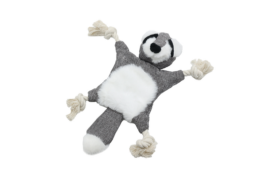 Uniq Pets Plush Dog Toy Rustly Rustling Raccoon плюшена шумоляща играчка миеща мечка за кучета с въжета, 28 x 26 x 6 cm