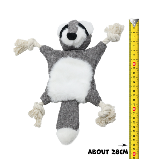 Uniq Pets Plush Dog Toy Rustly Rustling Raccoon плюшена шумоляща играчка миеща мечка за кучета с въжета, 28 x 26 x 6 cm