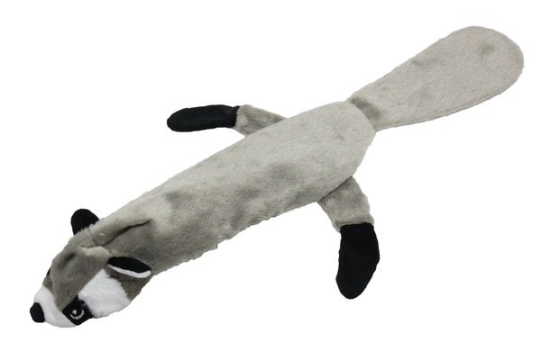 Uniq Pets Plush Dog Toy Rustly Rustling Raccoon Long дълга плюшена шумоляща играчка миеща мечка за кучета, 58 x 31 x 3 cm