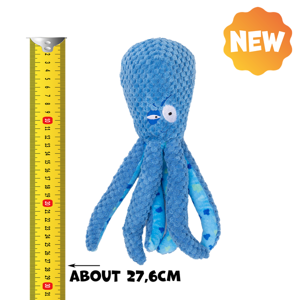 Uniq Pets Plush Dog Toy Squeakies Blue Octopus плюшена играчка октопод за кучета с писукане, 27,6 x 9,4 x 5,9 cm