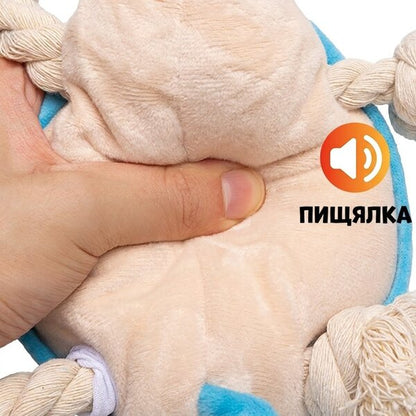Uniq Pets Plush Dog Toy Squeakies Blue Rooster Tug Toy плюшена играчка петел за кучета с писукане и въжета, 22 x 14,5 x 18 cm